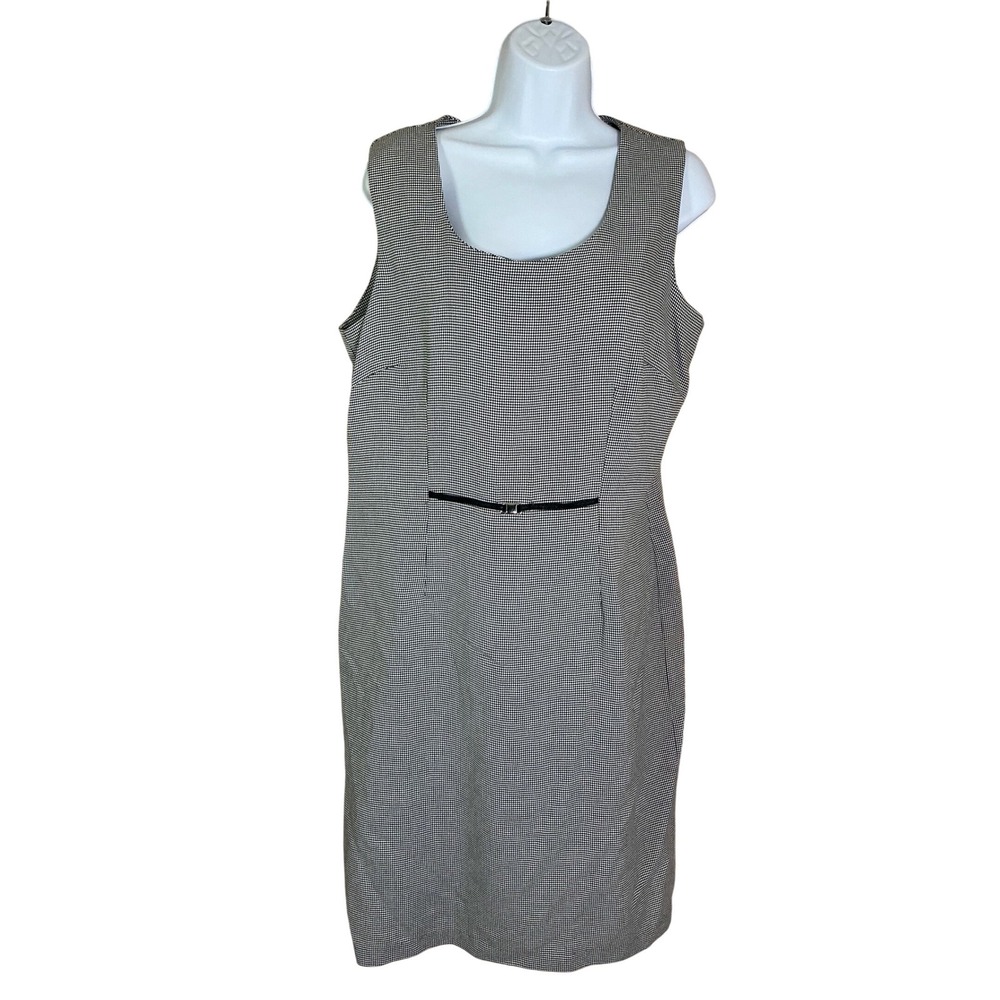 Helene Blake Sheath Dress Womens 14 Black White Excellent Houndstooth Sleeveless